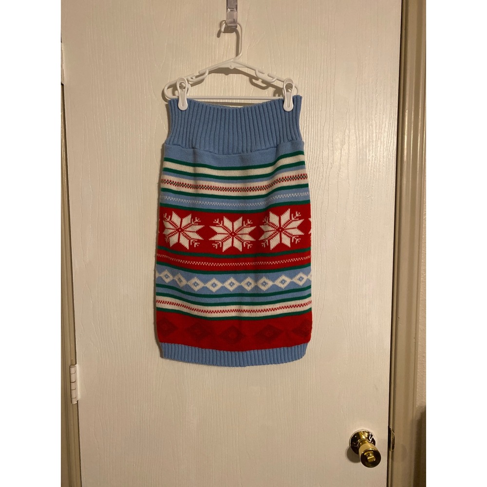 Blue Red Fair Isle Snowflake Dog Sweater Holiday Knit Pet Clothes Large 0653